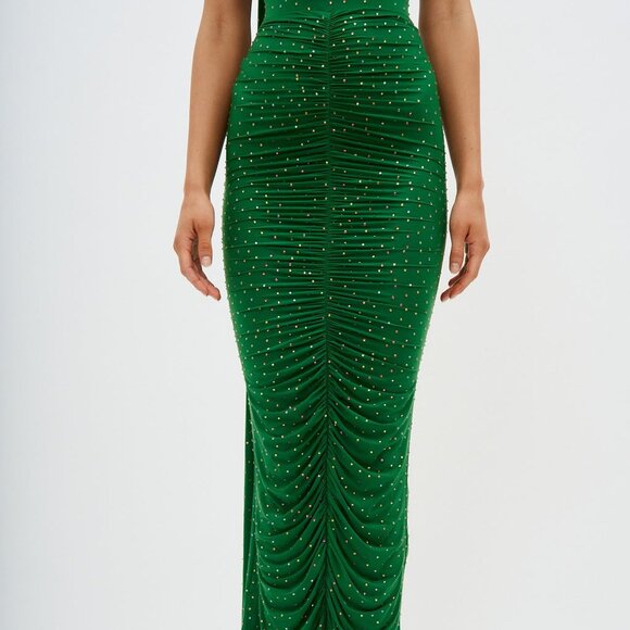 Alex Perry Dresses & Skirts - New NWT Alex Perry Ruched Crystal Skirt in Emerald embellished ruched bodycon